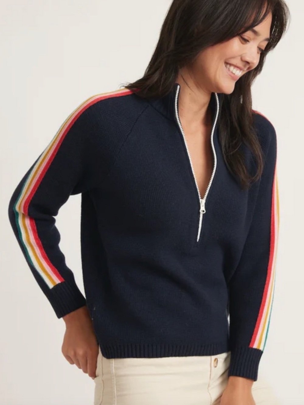 Marine Layer | Archive Invierno navy/contrast stripe 1/2 zip sweater